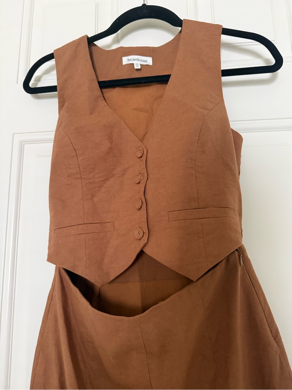 Heartloom Tan Midi Dress with Buttoned Vest - Picture 2 of 6